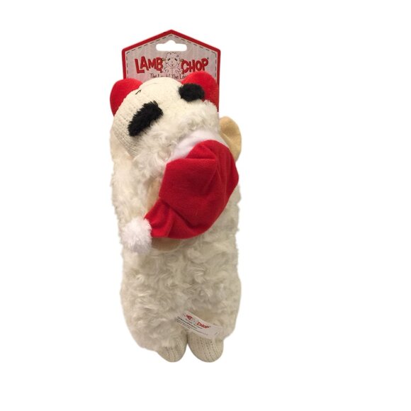 Lamb Chop Holiday Knit Face Santa Hat 11" Plush Squeak Santa Dog Toy - Picture 3 of 5